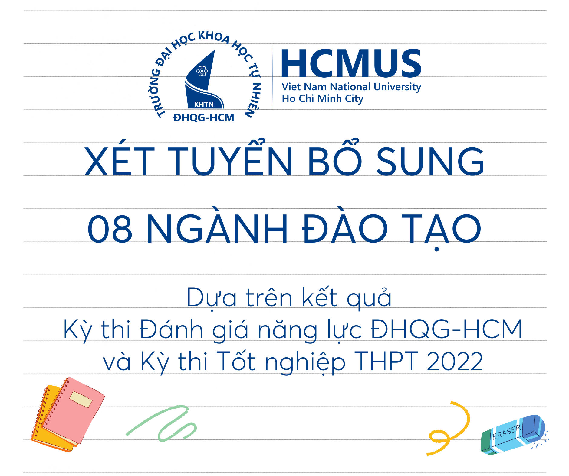 THÔNG BÁO Xét tuyển đợt bổ sung dựa trên kết quả Kỳ thi Tốt nghiệp THPT (Phương thức 3) và kết quả Kỳ thi Đánh giá năng lực ĐHQG-HCM năm 2022 (Phương thức 4)