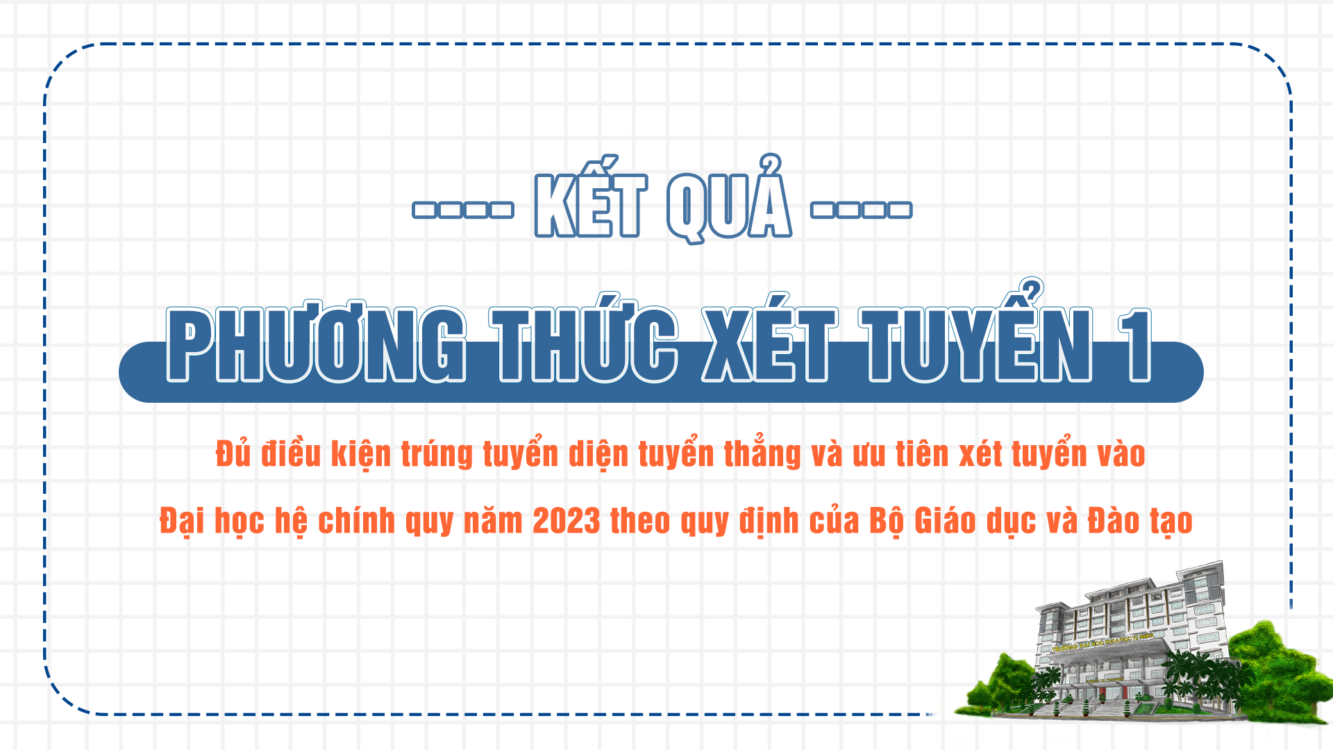 PHƯƠNG THỨC XÉT TUYỂN 1: Kết quả đủ điều kiện trúng tuyển diện tuyển thẳng và ưu tiên xét tuyển  vào đại học hệ chính quy năm 2023 theo quy định của Bộ Giáo dục và Đào tạo